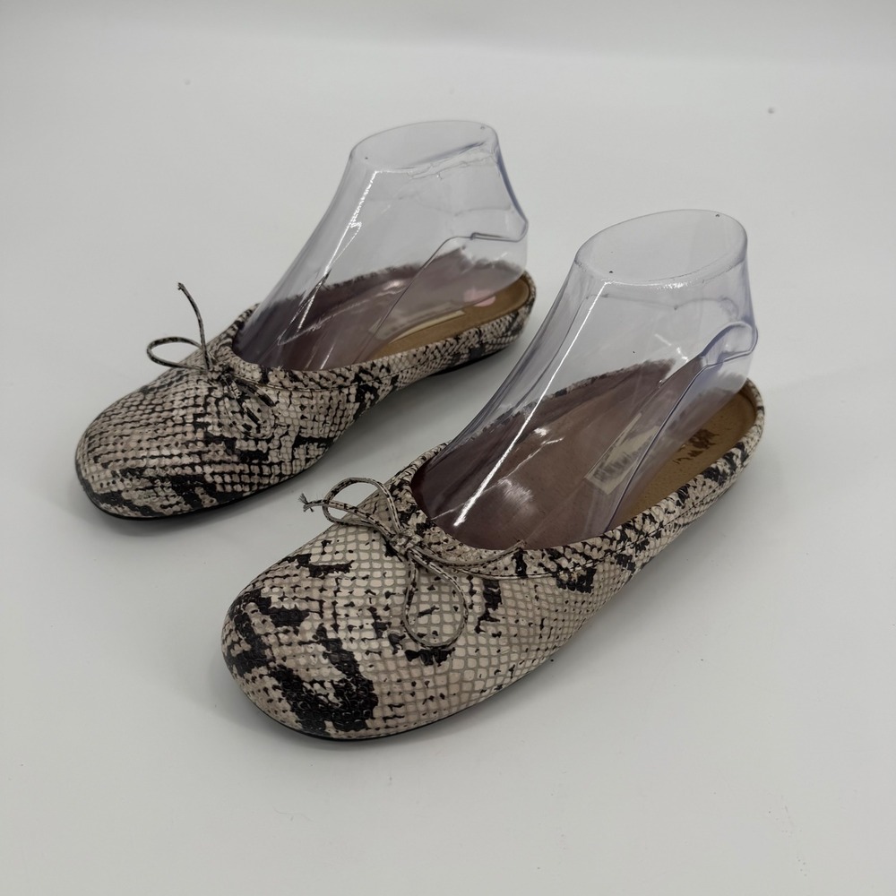 Naked Feet Womens Snakeskin Print Bow Mules Flats Grey Black Size 7.5M Brazil